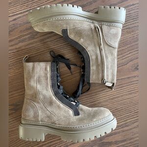 Brunello Cucinelli Suede Combat Boots w/ Monili